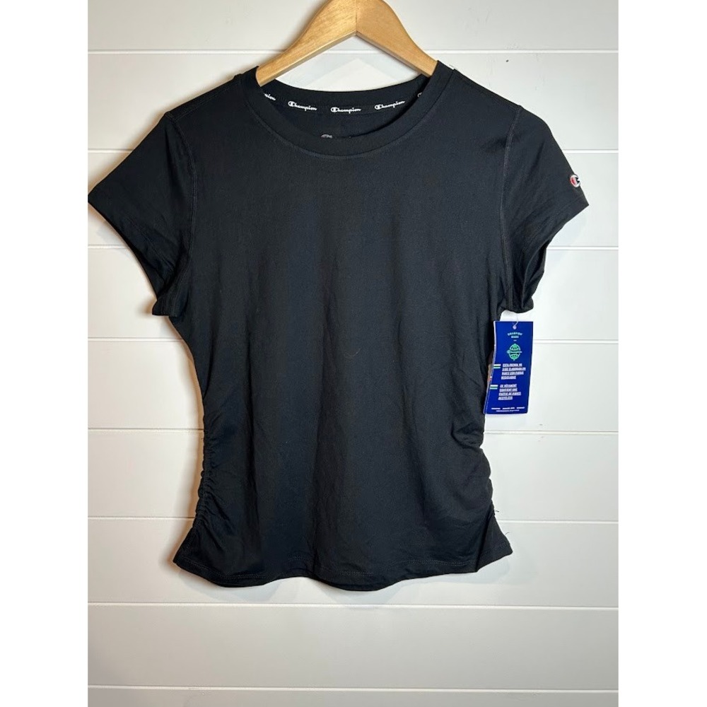 Champion Active T-Shirt Wicking Anti-Odor Ruched Sides Black Size M‎